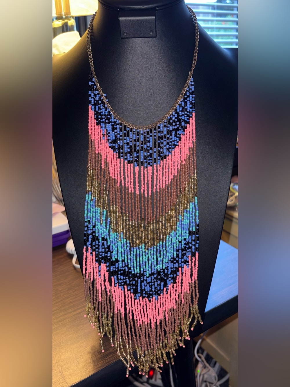 Colorful Beaded Fringe Statement Necklace – Coastal Boho Festival Style